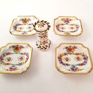 Vintage Dresdner Art China Schumann Empress Flowers Ashtrays  Lighter Bavarian